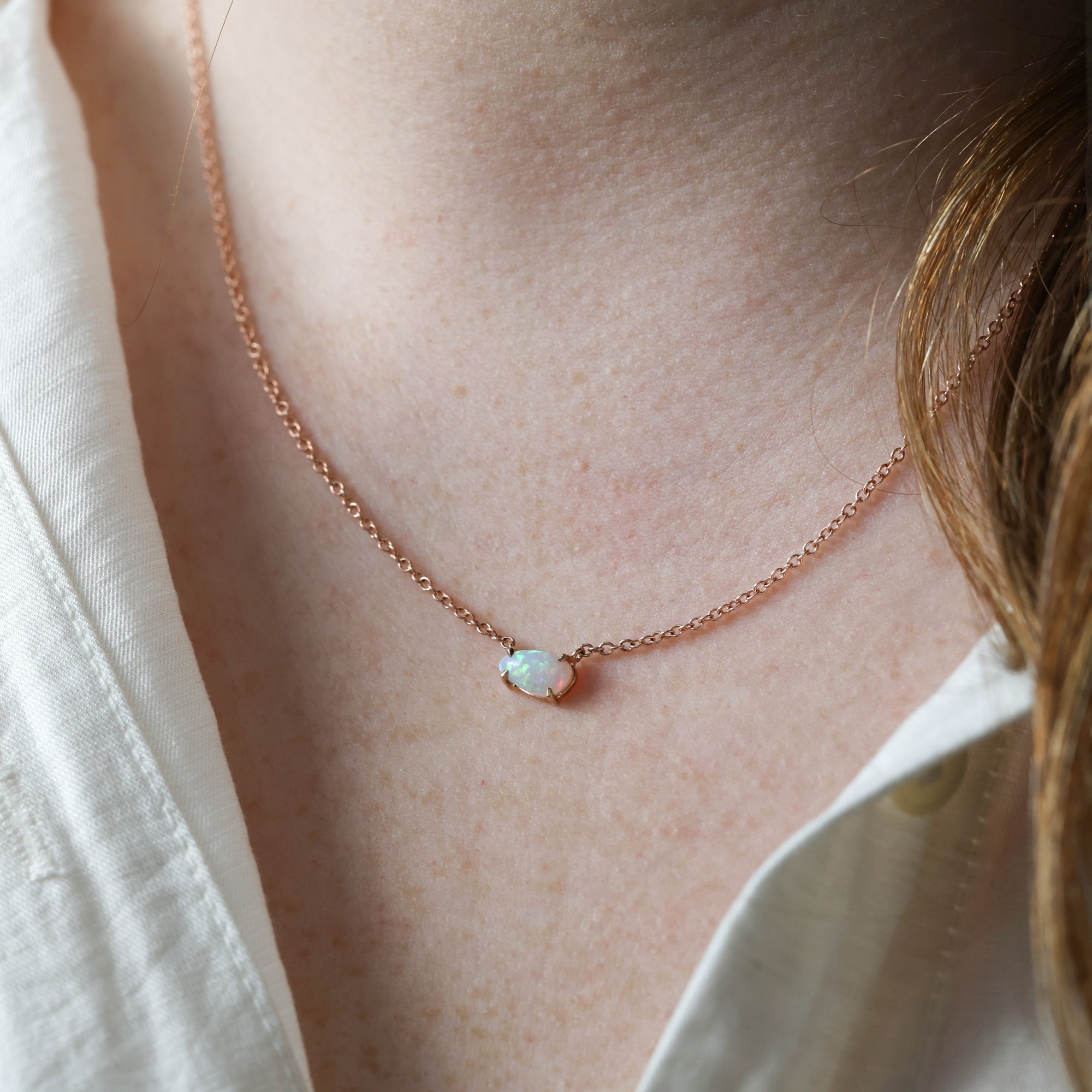Petite freeform east west opal necklace
