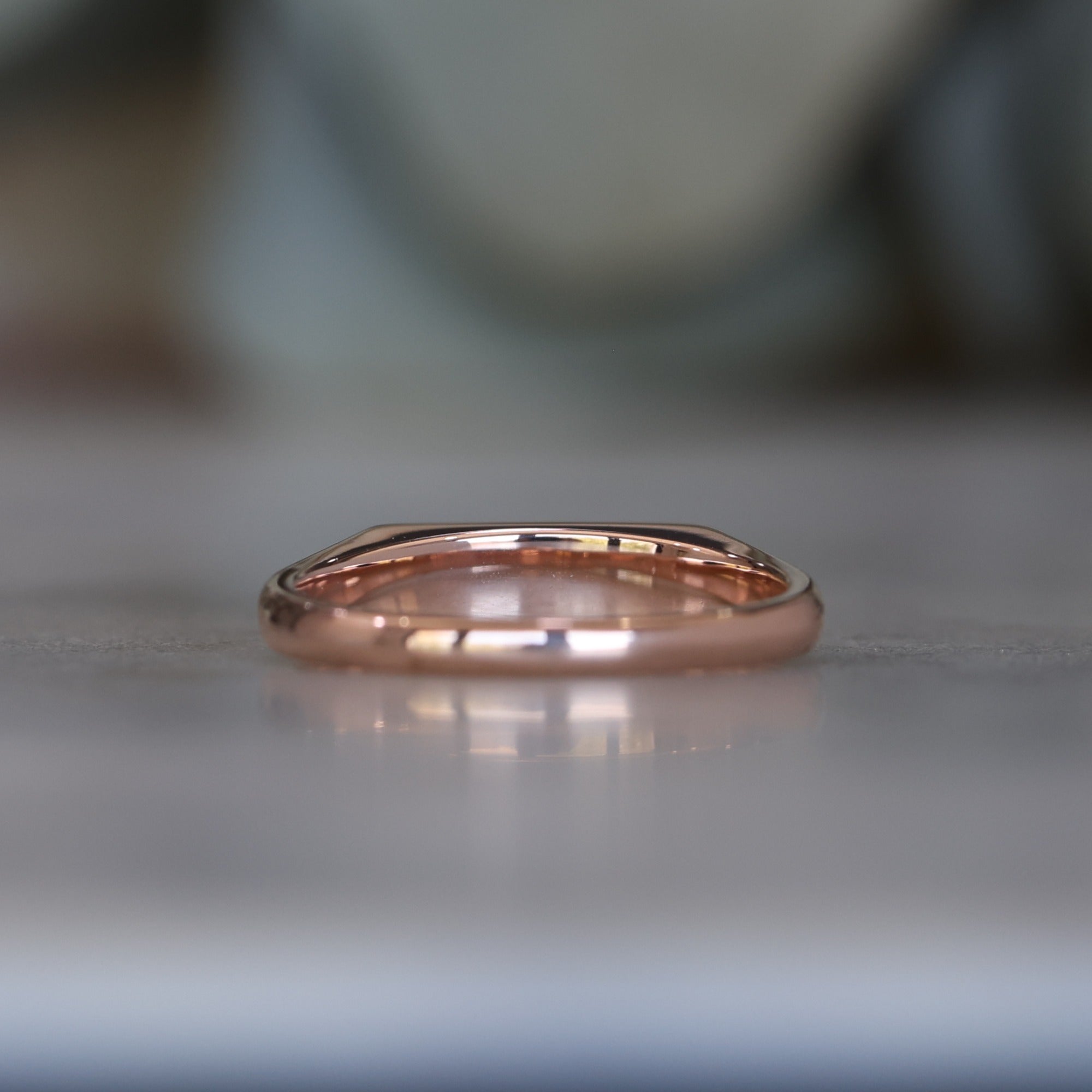 Rose Gold Diamond and Sapphire bar signet ring back view