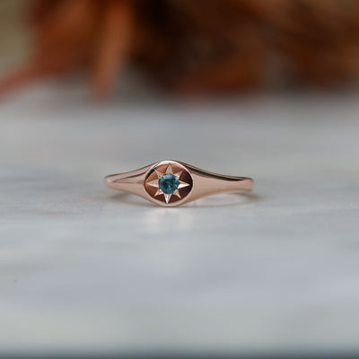 round star set australian sapphire signet ring in rose gold
