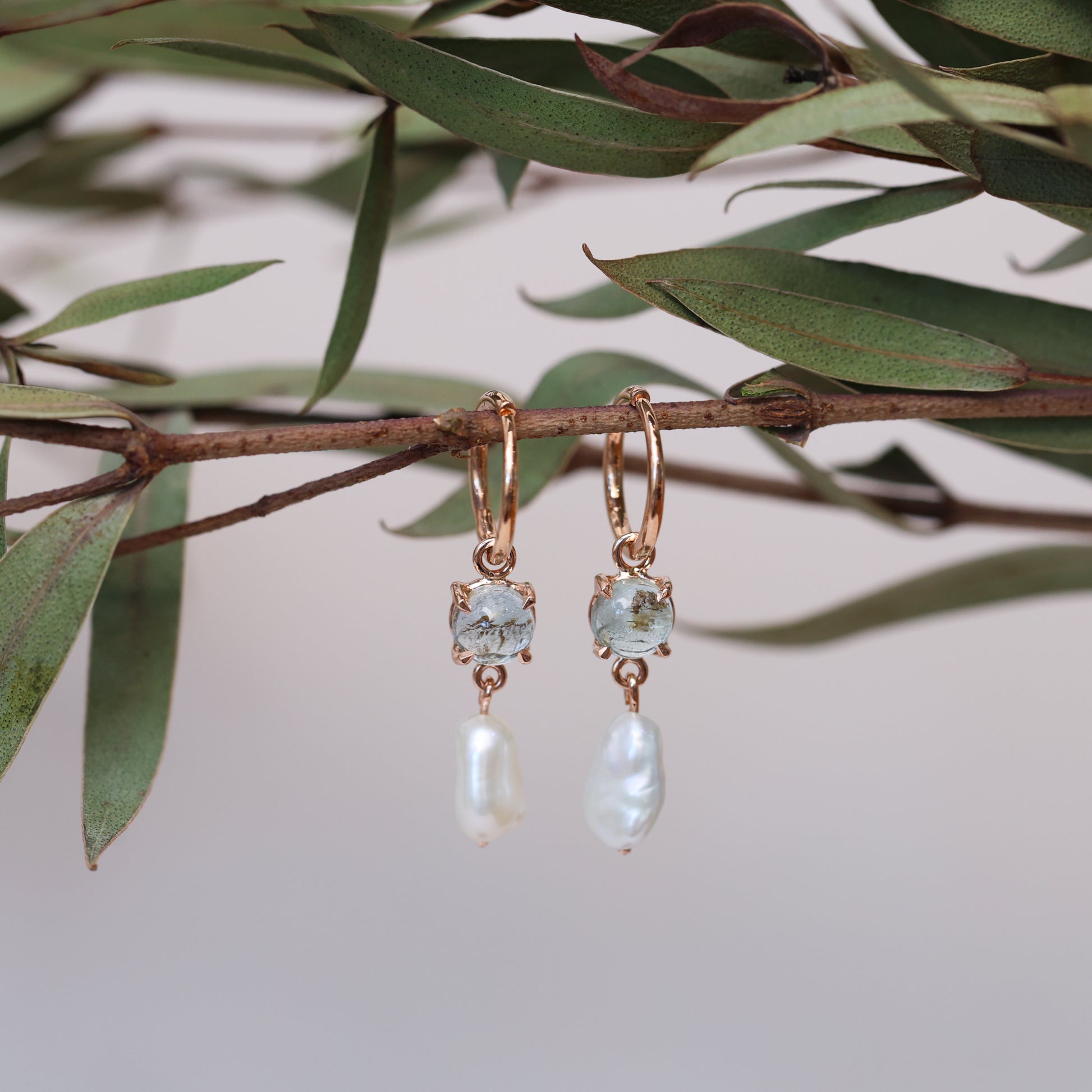 Rutile Aquamarine & Pearl Drop Earrings