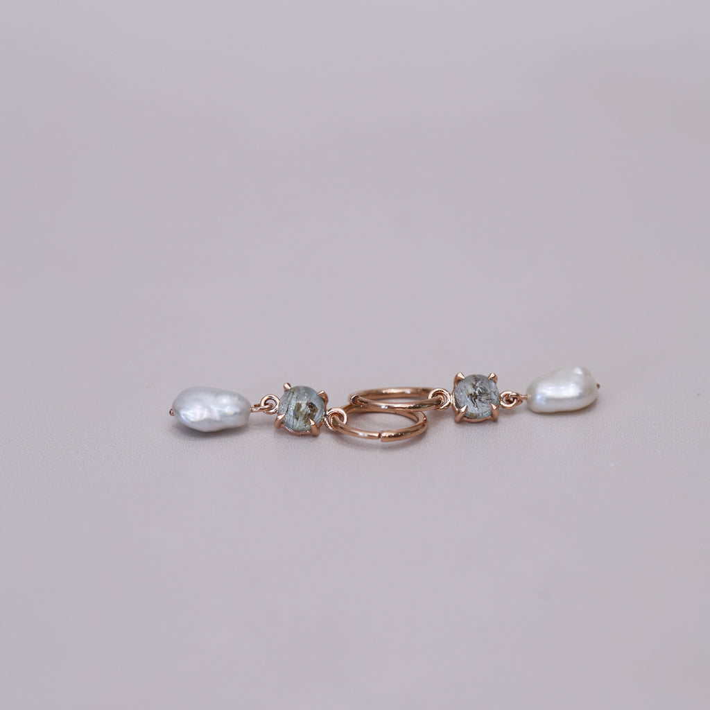 Rutile Aquamarine & Pearl Drop Earrings