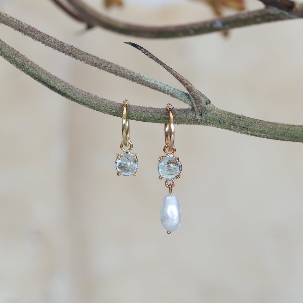 RUTILE AQUAMARINE & PEARL | HOOP EARRINGS