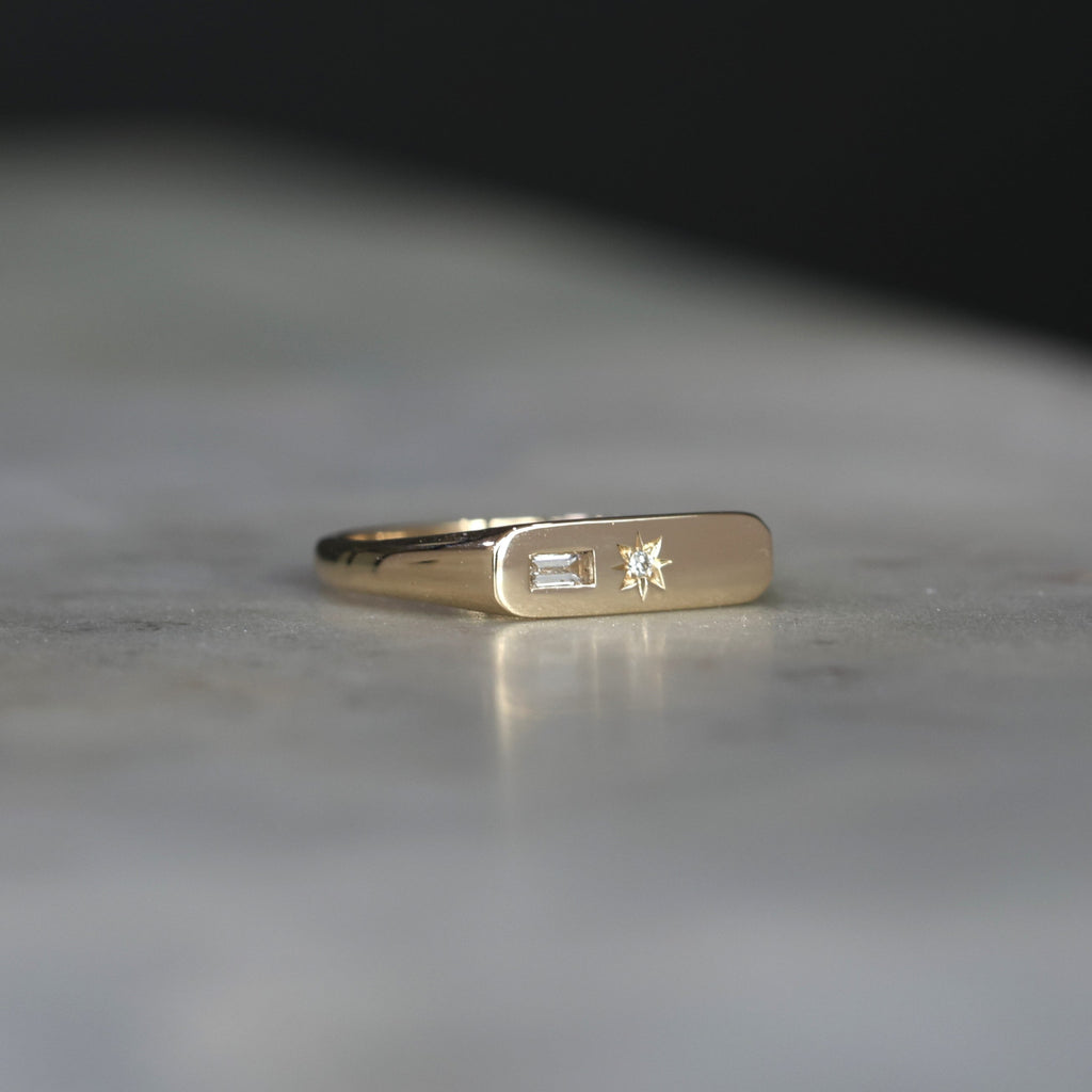 STAR SET DIAMOND BAR SIGNET ring