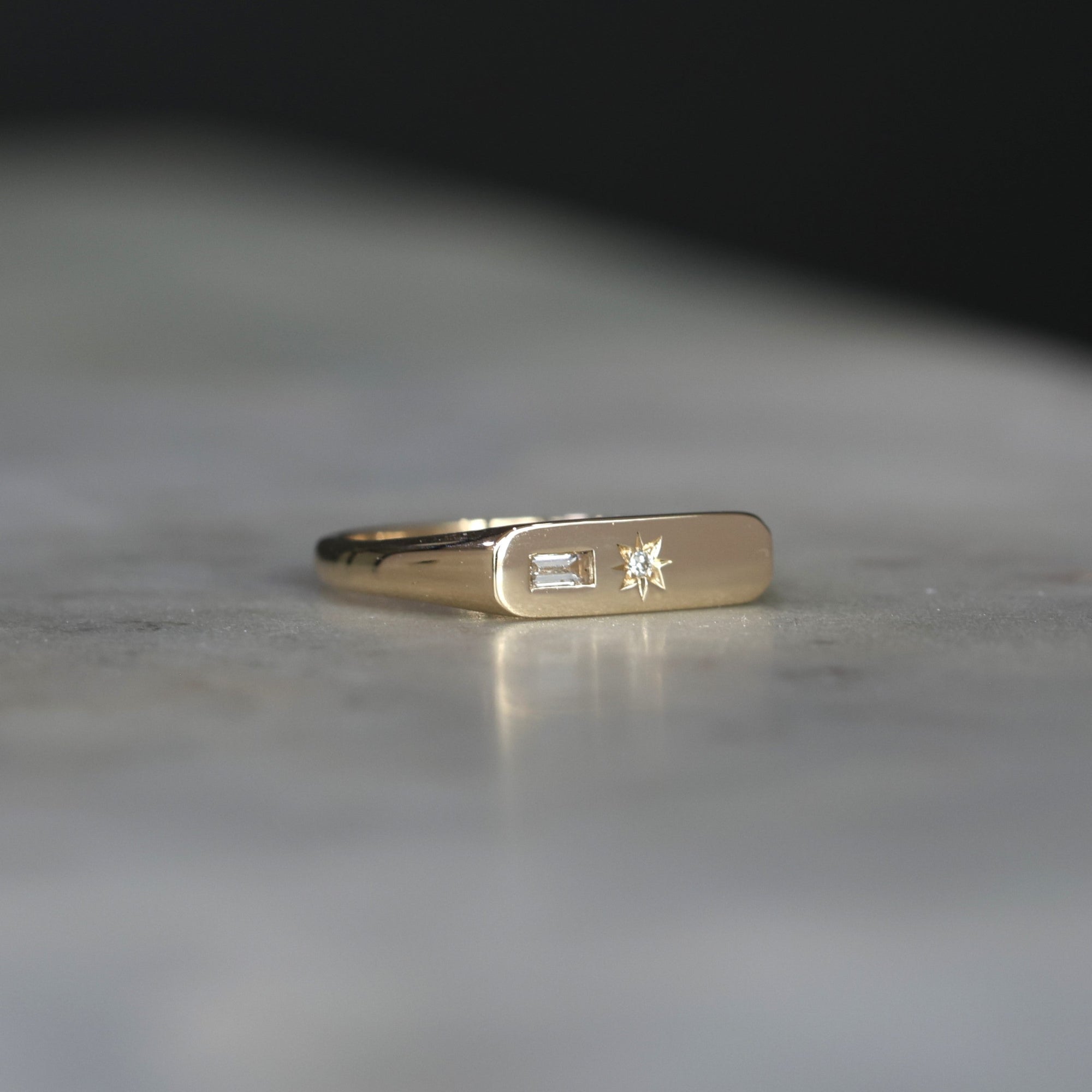 STAR SET DIAMOND BAR SIGNET ring