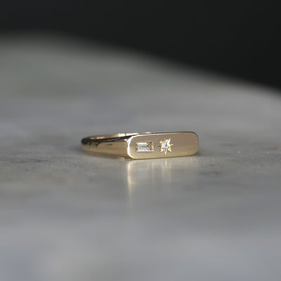 STAR SET DIAMOND BAR SIGNET ring