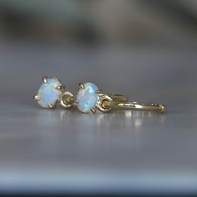 EAST WEST OVAL OPAL / HOOP EARRINGS 6MM X 4MM