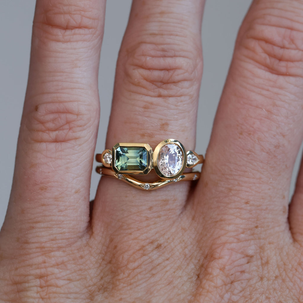 Sapphire and diamond asymmetric cluster ring, crafted in 18ct yellow gold