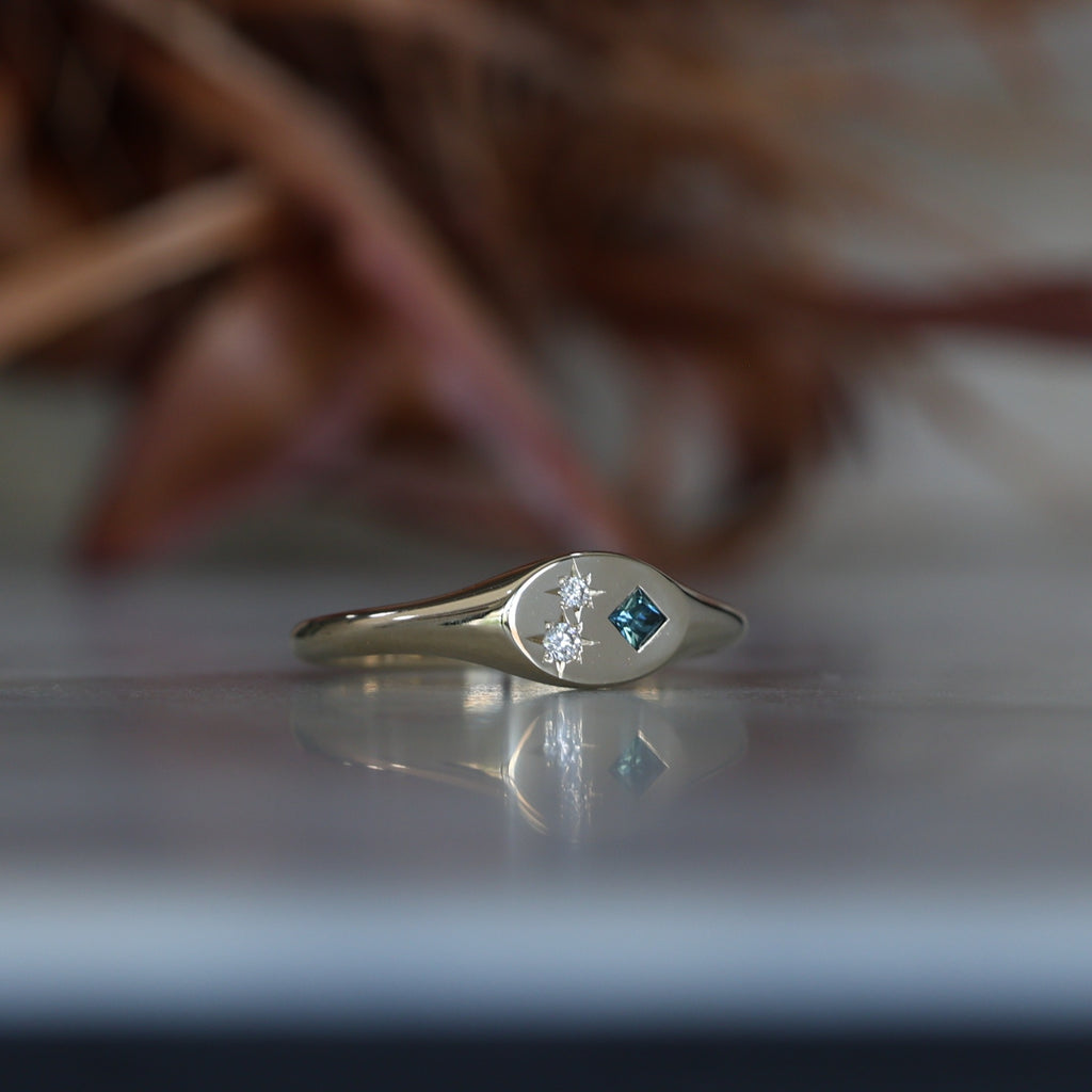 Set Sapphire and Diamond Signet Ring