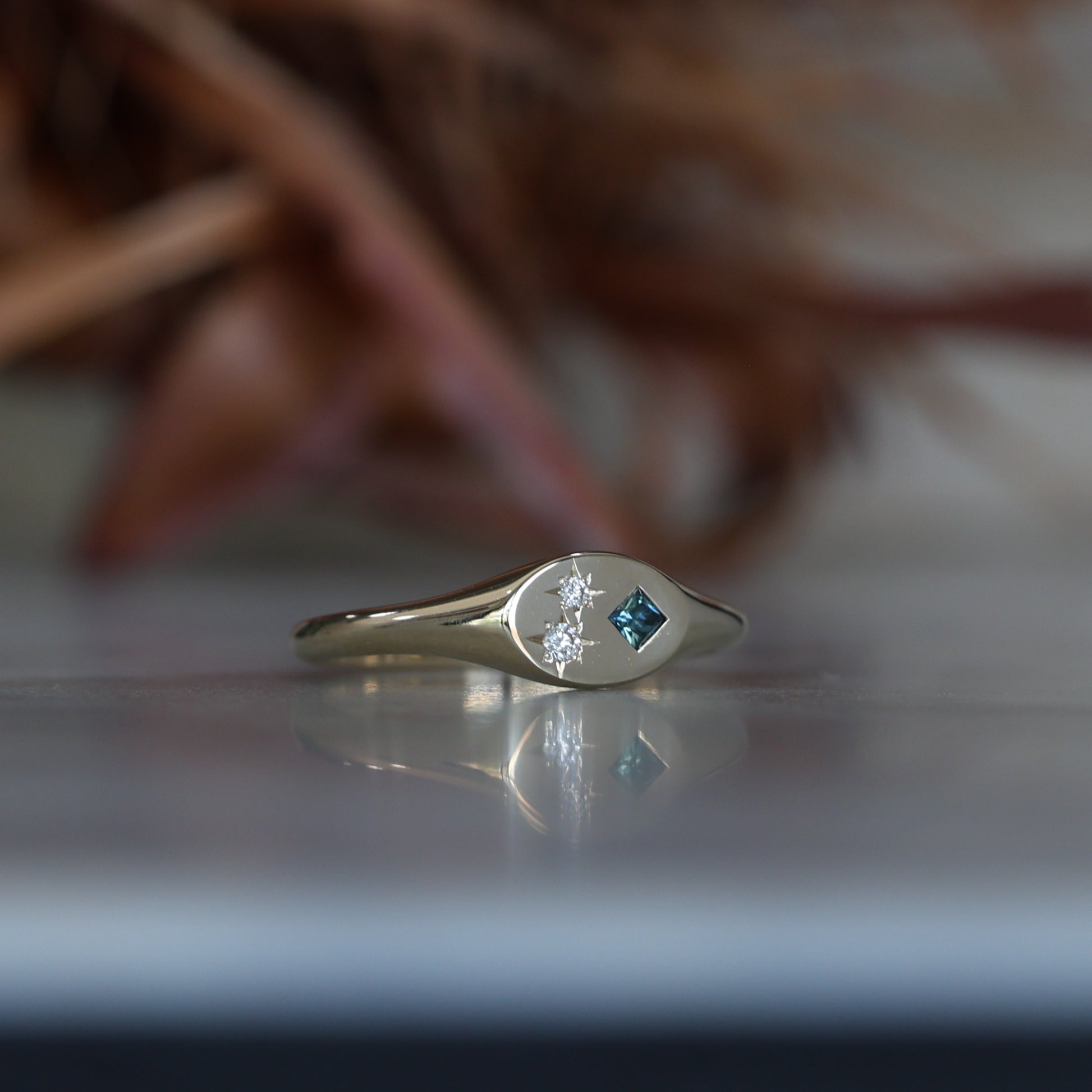 Set Sapphire and Diamond Signet Ring