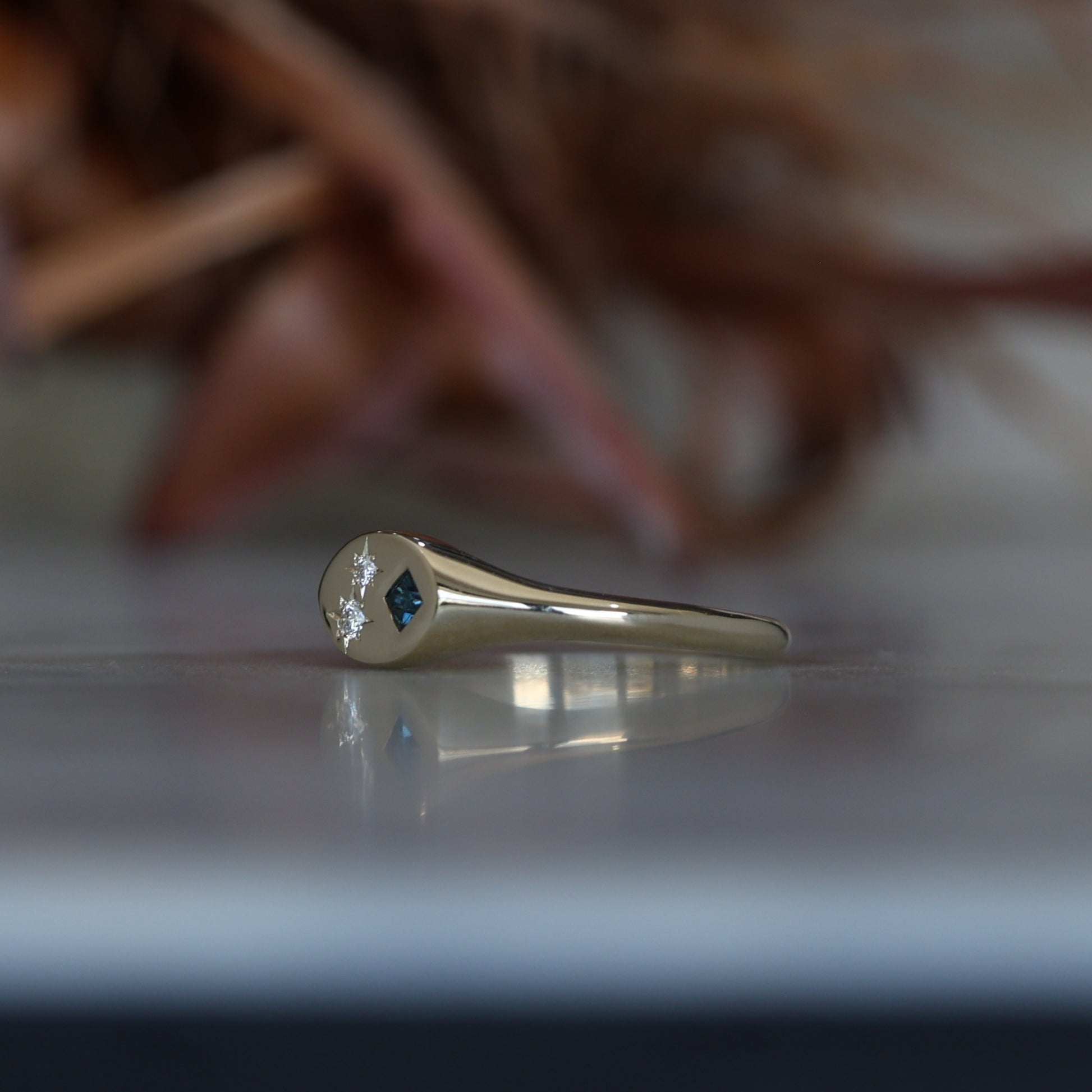 Set Sapphire and Diamond Signet Ring