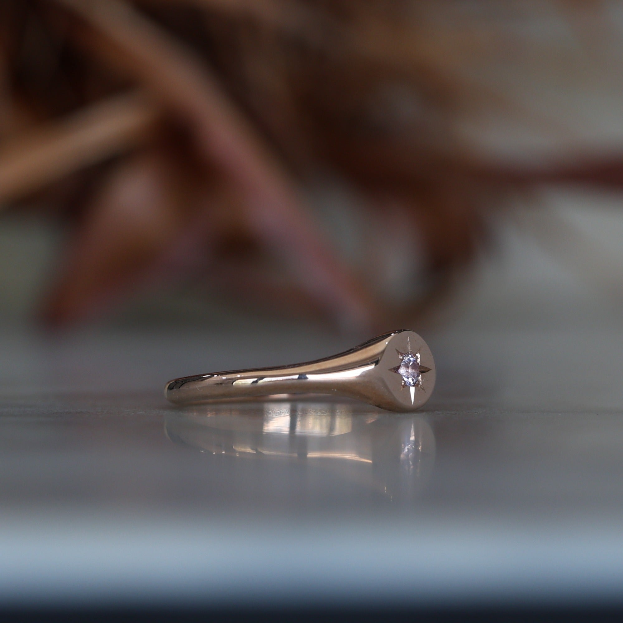 Star Set Pink Sapphire Signet Ring side