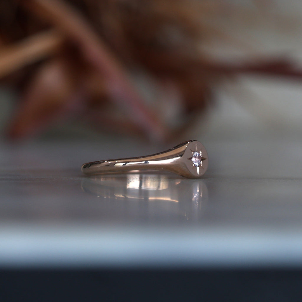 Star Set Pink Sapphire Signet Ring.