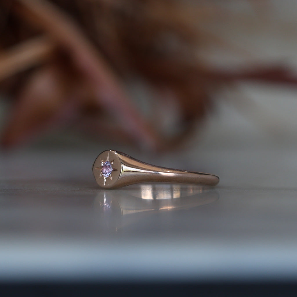 Star Set Pink Sapphire Signet Ring side view