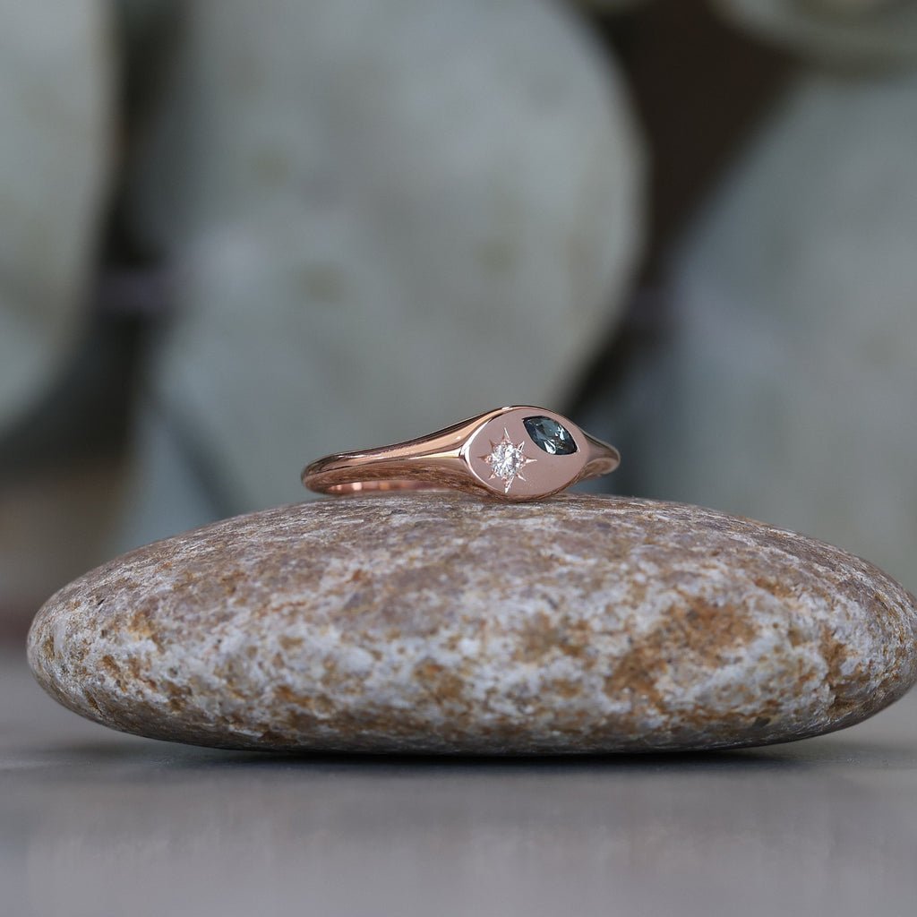 Star Set Sapphire &amp; Diamond Signet Ring