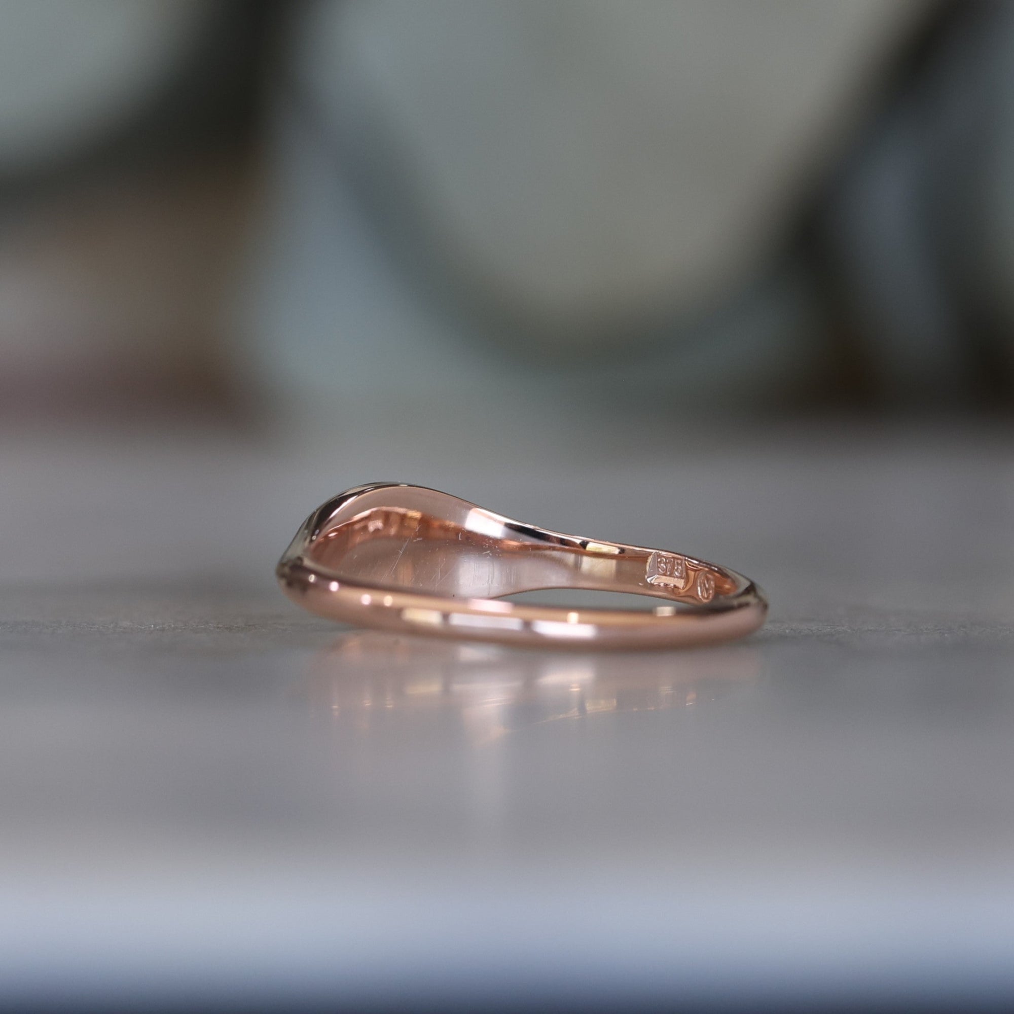 Star Set Sapphire and Diamond Signet Ring rose gold back view