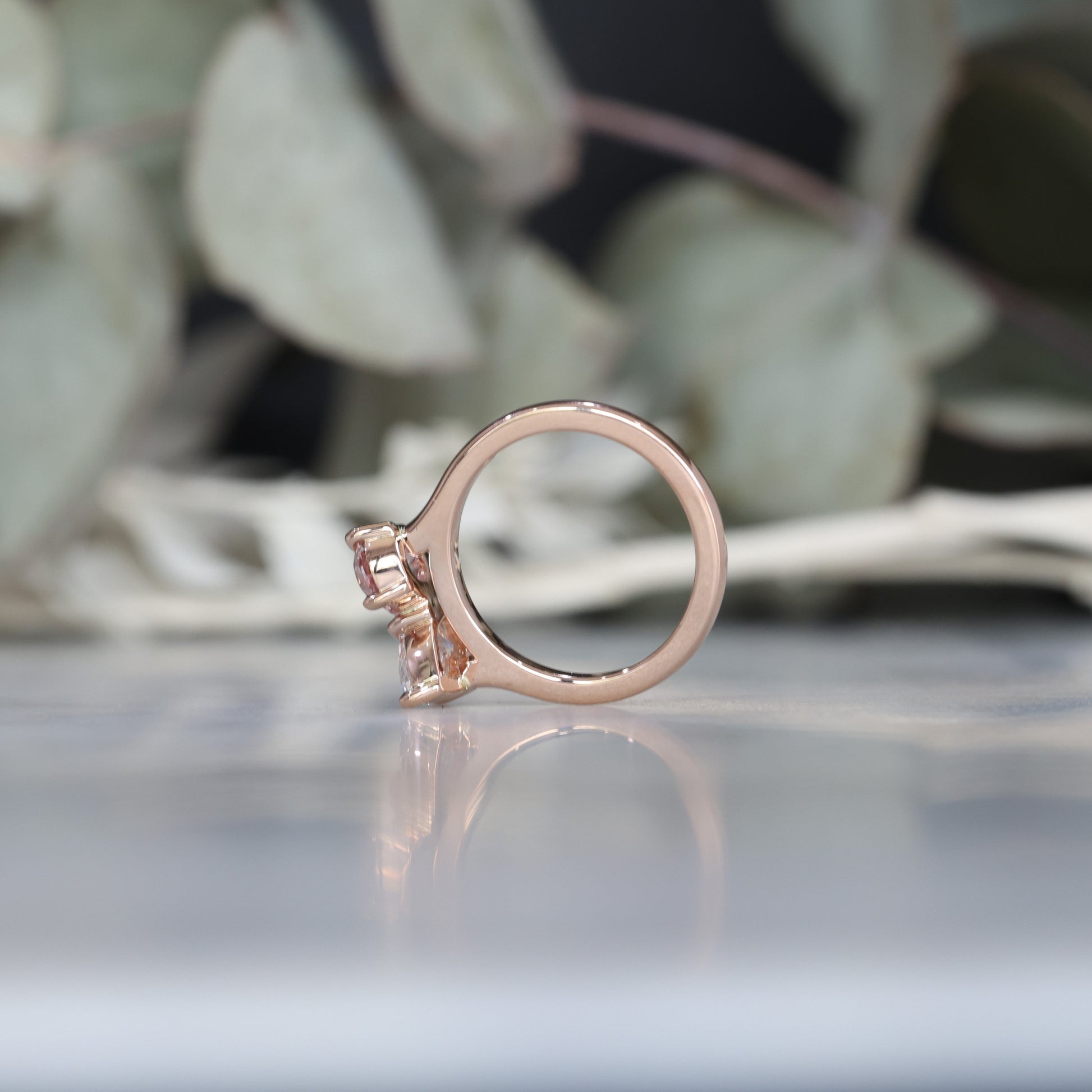 Toi et moi engagement ring pink Ceylon sapphire marquise lab created diamond