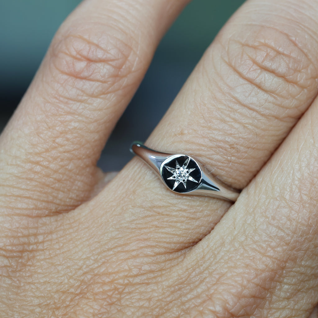 White diamond signet ring