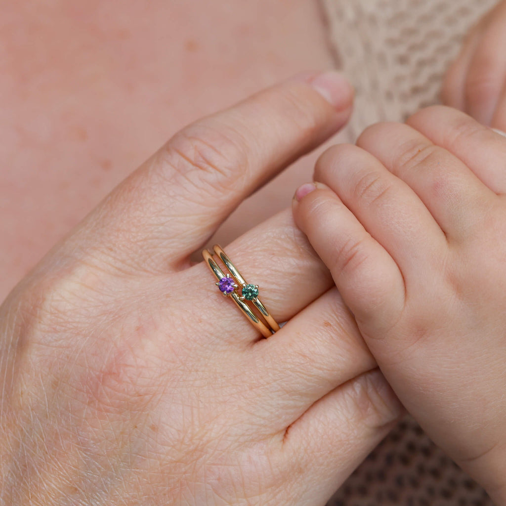 birthstone mini stack ring on hand
