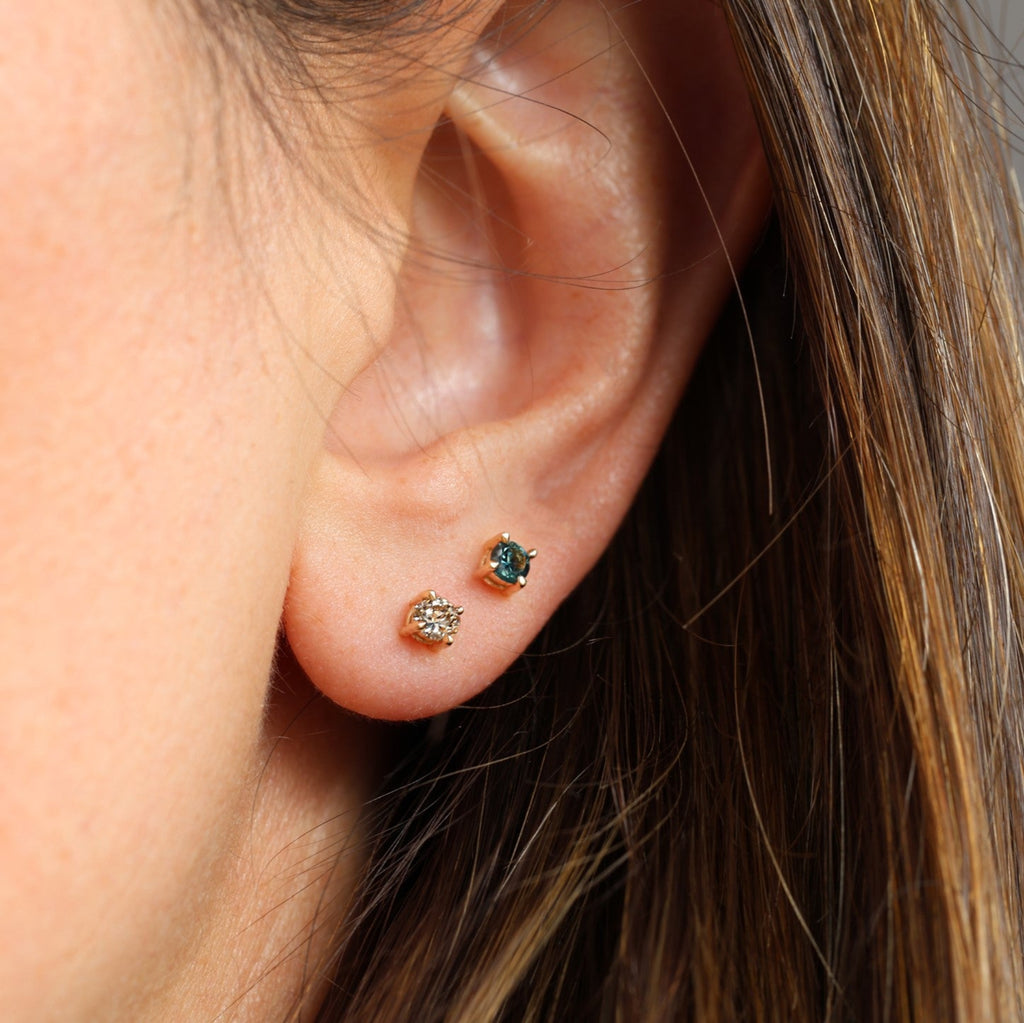 champagne diamond and australian sapphire earring stack