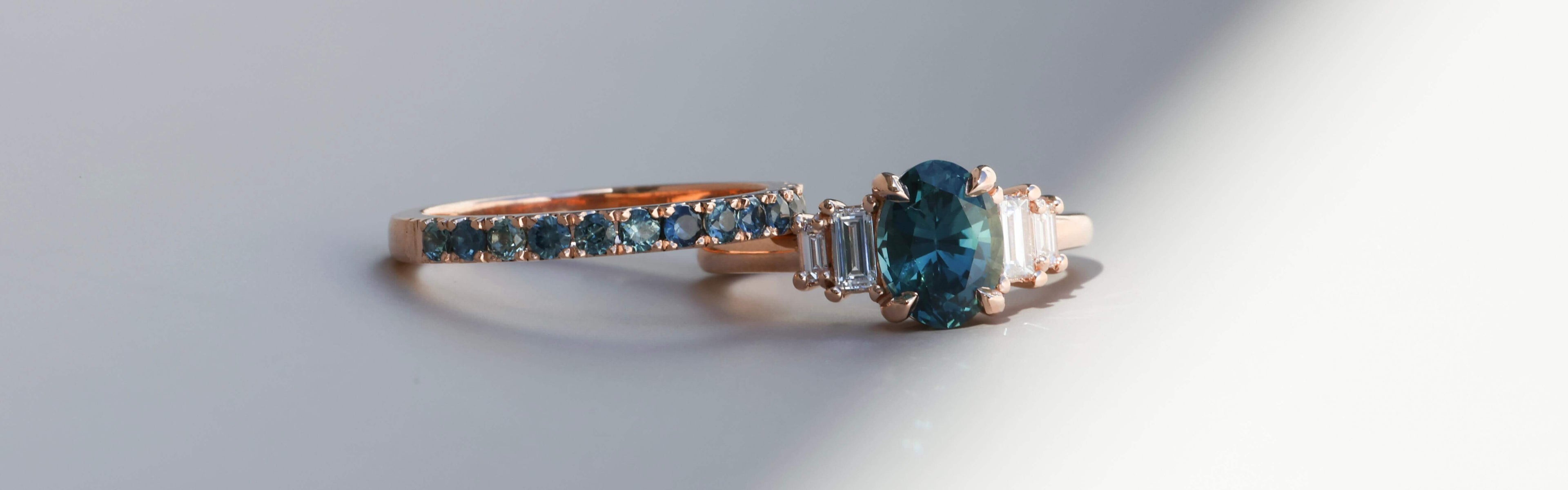 custom australian sapphire engagement ring with wedding band