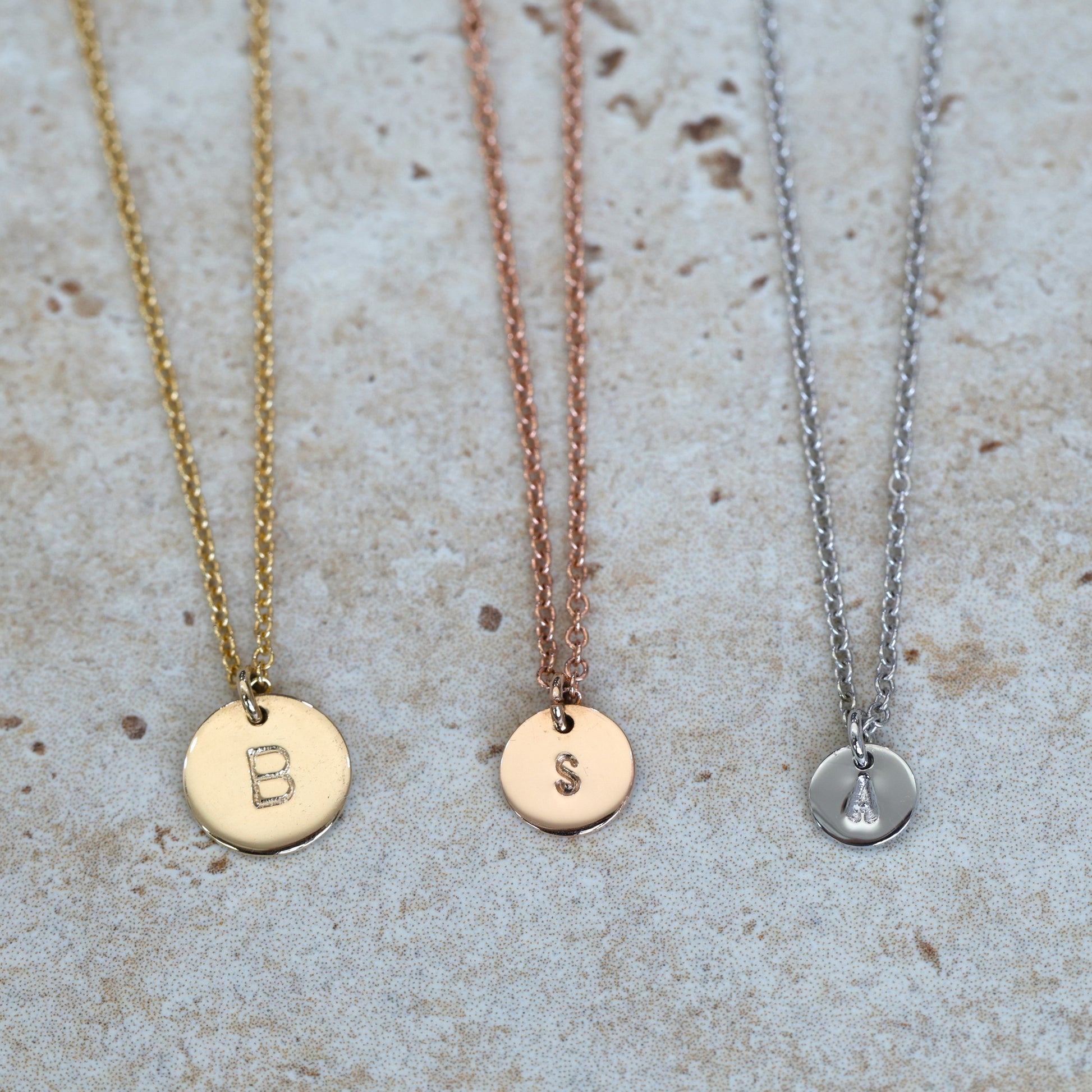 disc initial necklaces