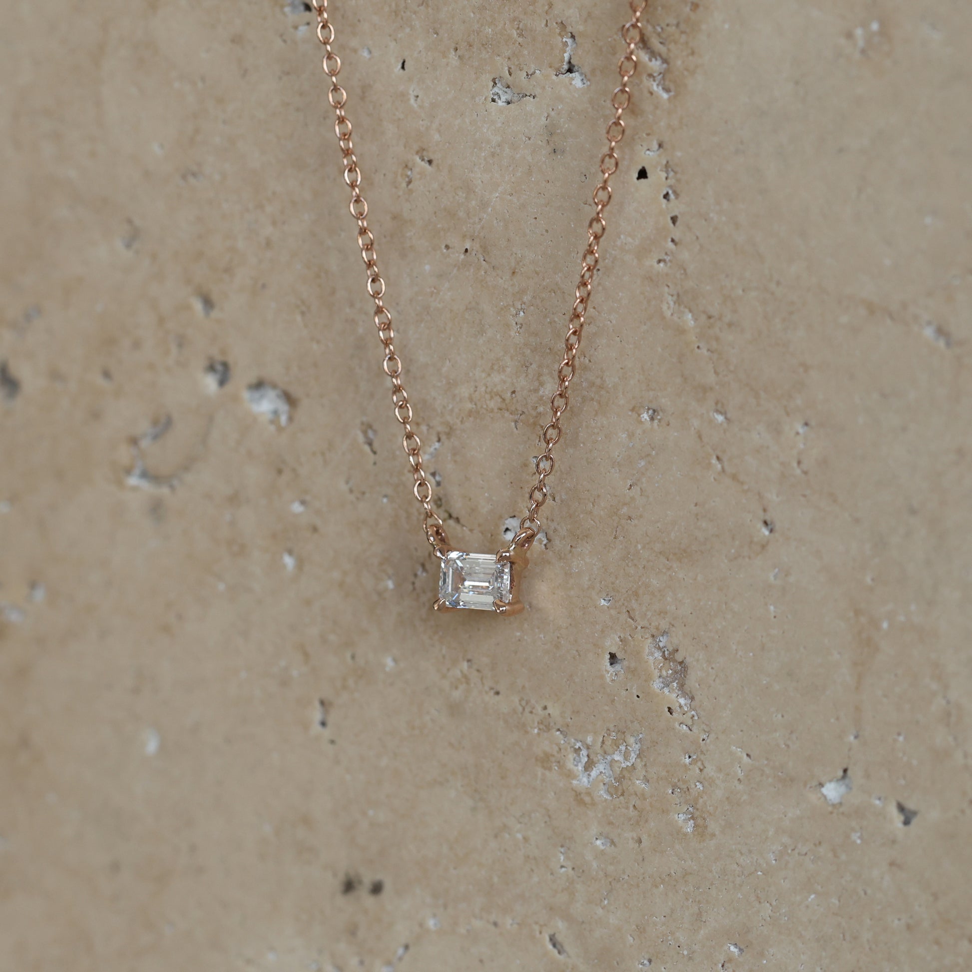 emerald cut lab created white diamond necklace side