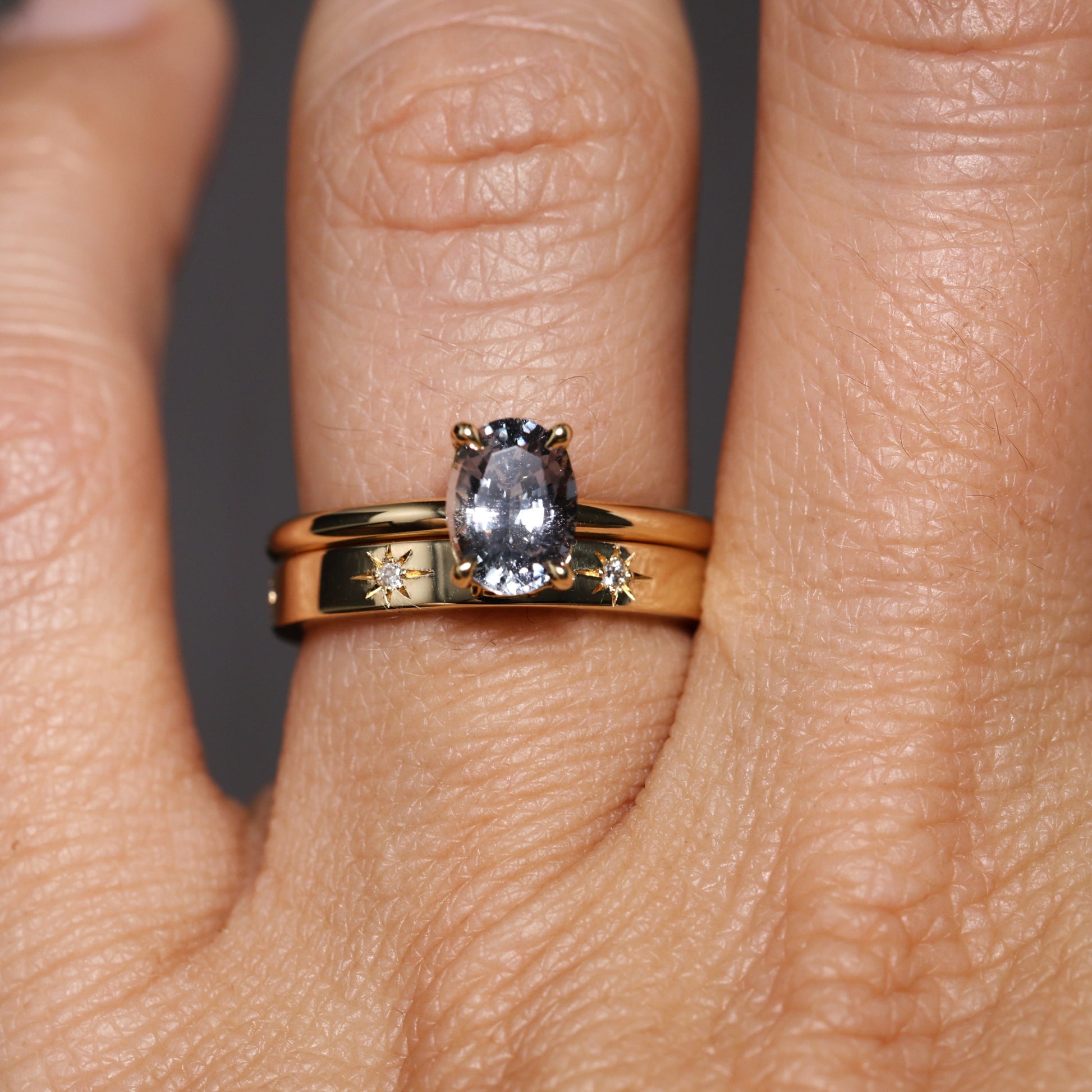 gold cigar wedding band with star set diamonds