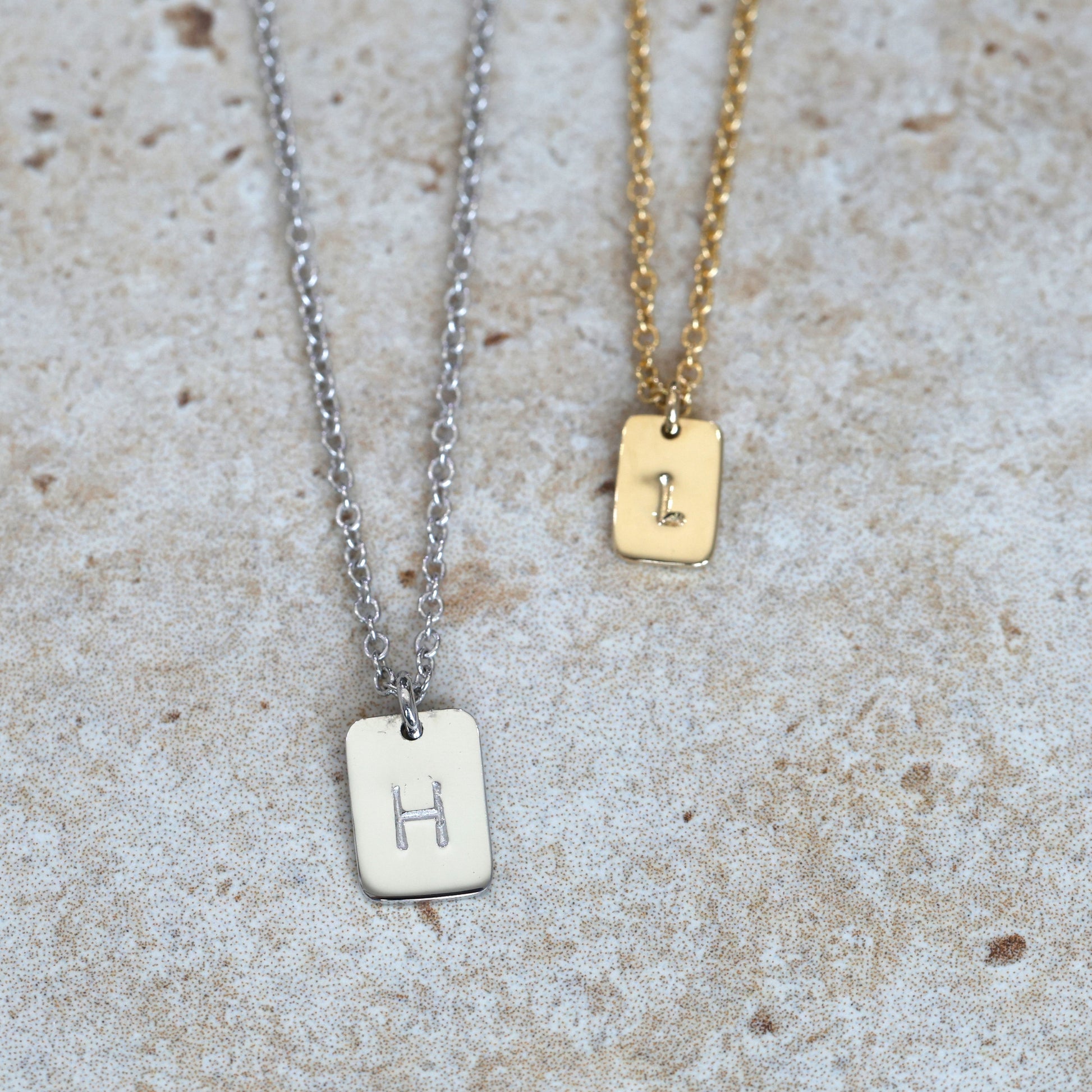 initial letter tablet necklace