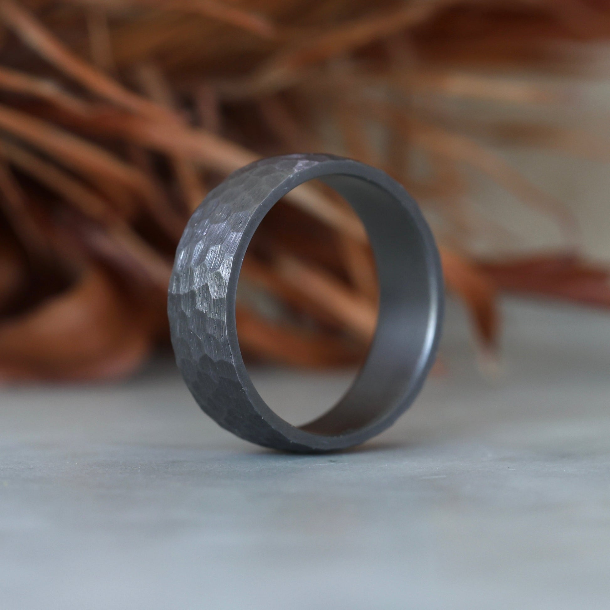 mens textured wedding band front 