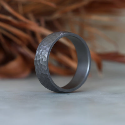 mens textured wedding band front