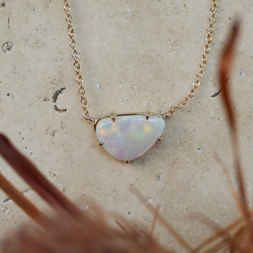 freeform south australian opal necklace in yellow gold
