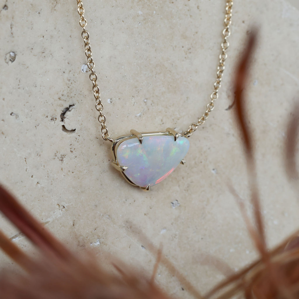freeform south australian opal necklace in yellow gold