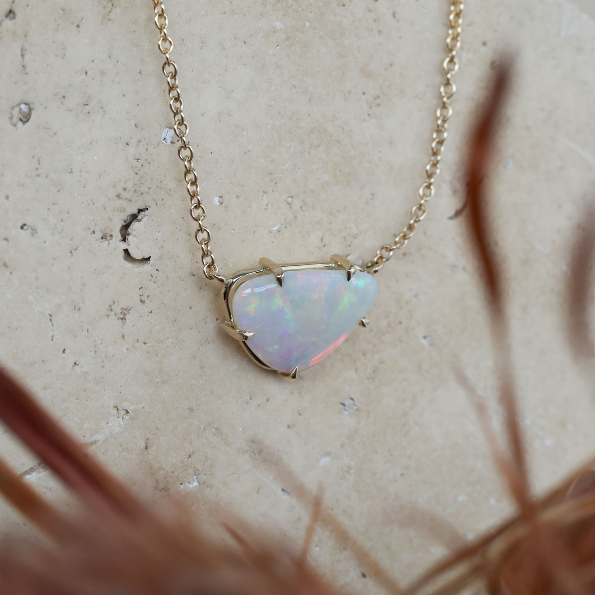 freeform south australian opal necklace in yellow gold