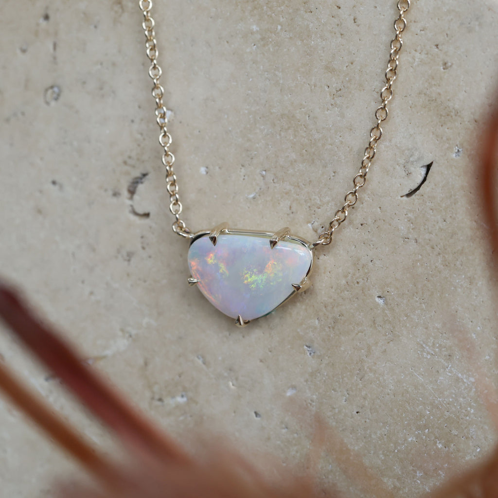 freeform south australian opal necklace in yellow gold
