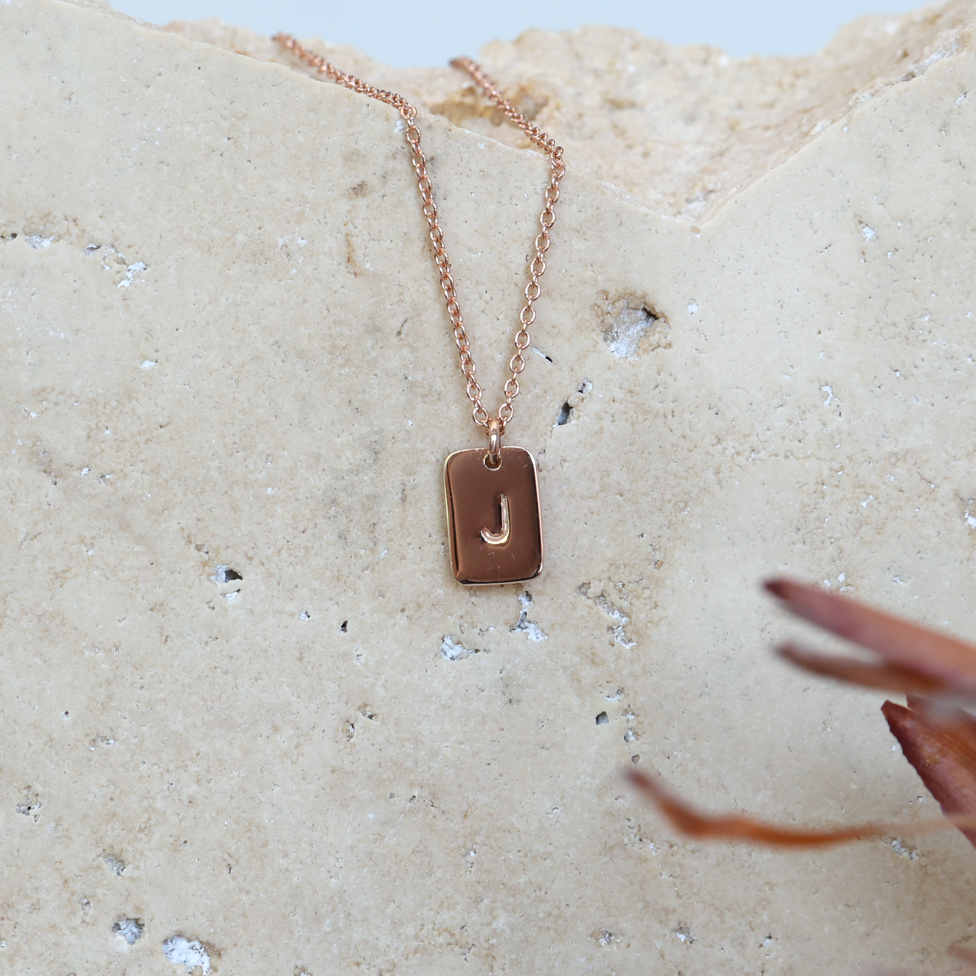 personalised initial tablet necklace rose gold