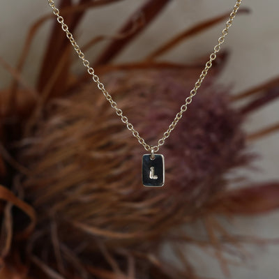 petite initial tablet necklace rose gold