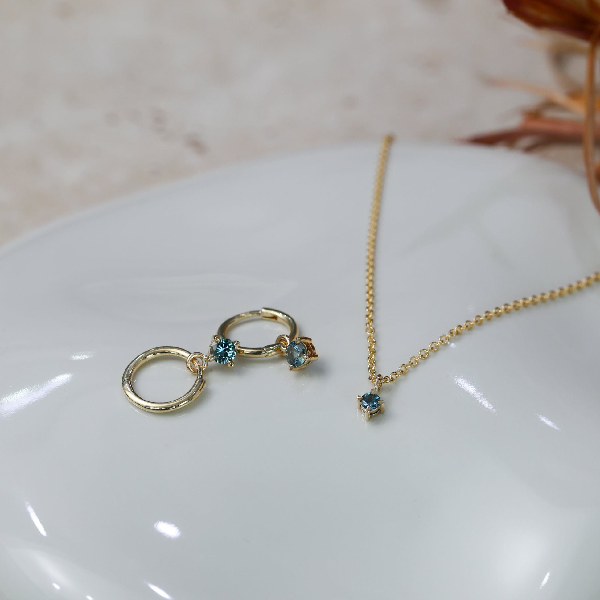 petite montana sapphire necklace and montana hoop earrings