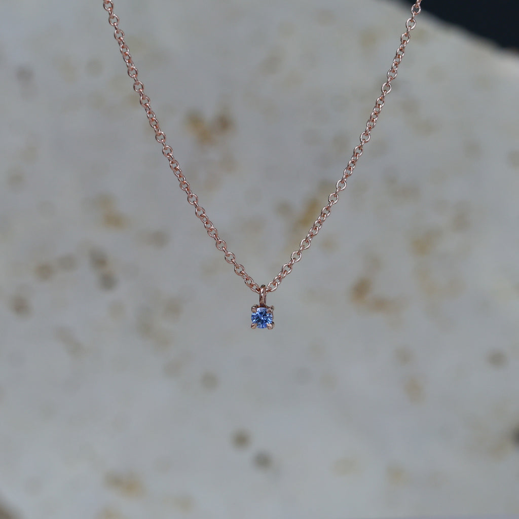 petite montana sapphire necklace rose gold front