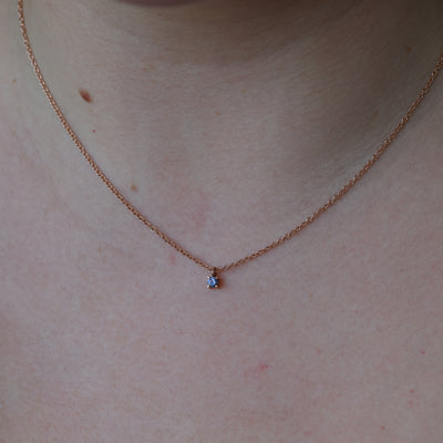 petite montana sapphire necklace on neck