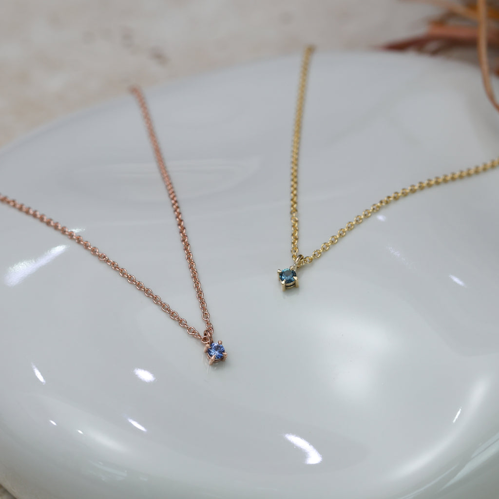 petite montana sapphire necklaces rose and yellow gold