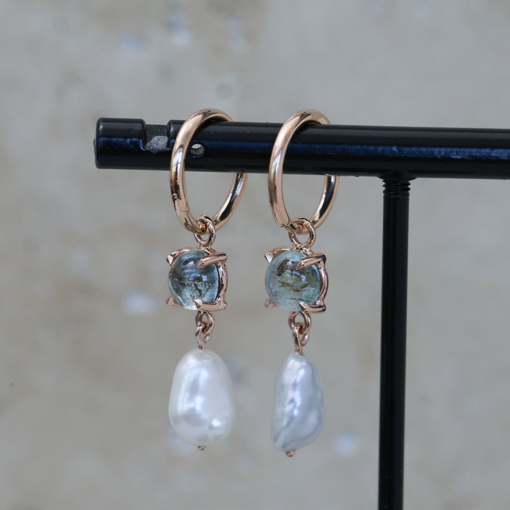 Rutile Aquamarine & Pearl Drop Earrings