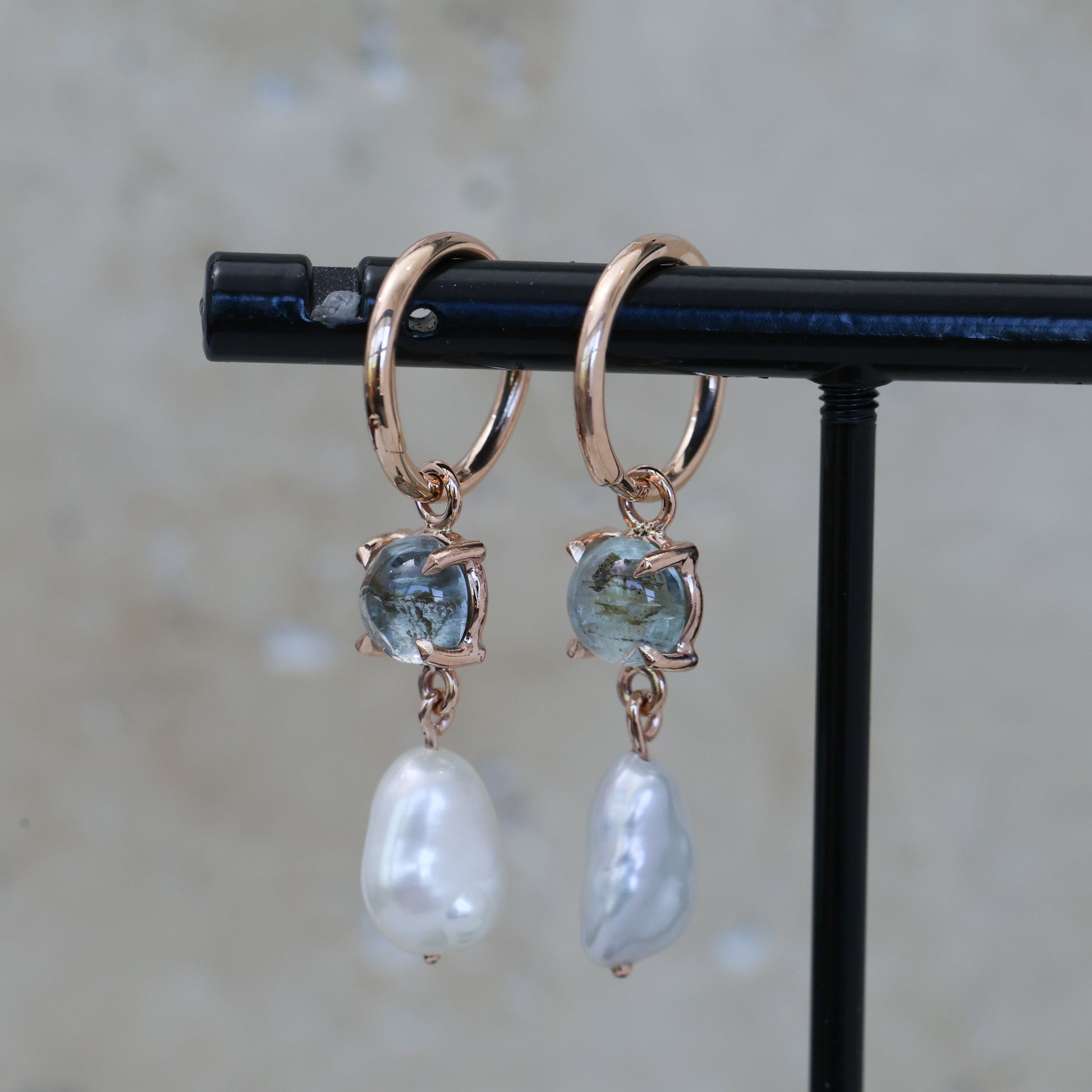 Rutile Aquamarine & Pearl Drop Earrings