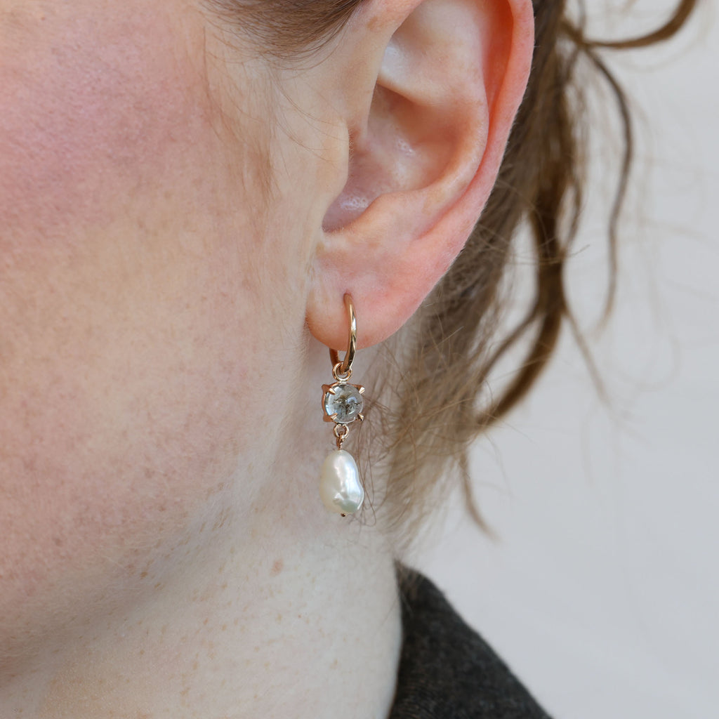 RUTILE AQUAMARINE & PEARL | HOOP EARRINGS