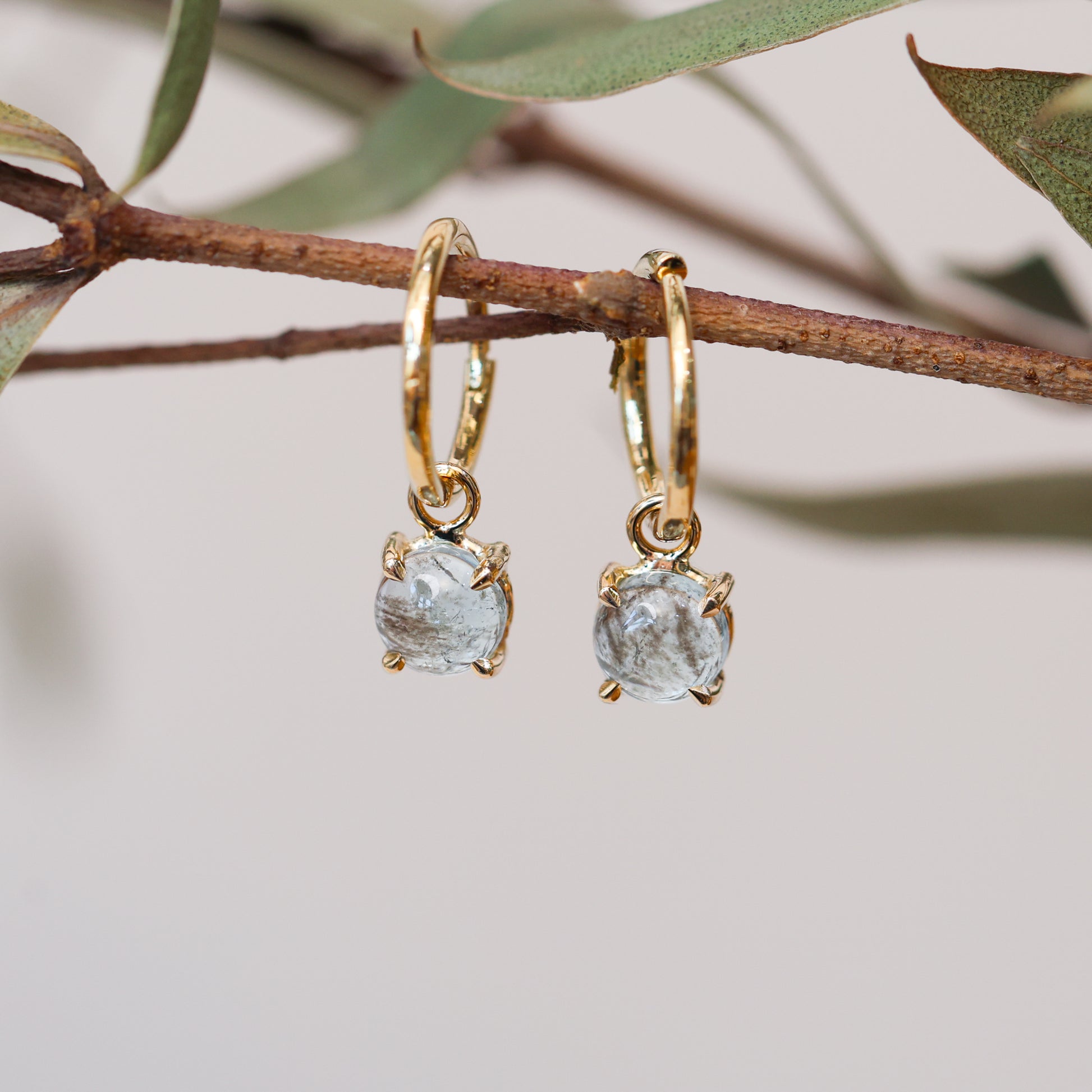 rutile aquamarine hoop earrings