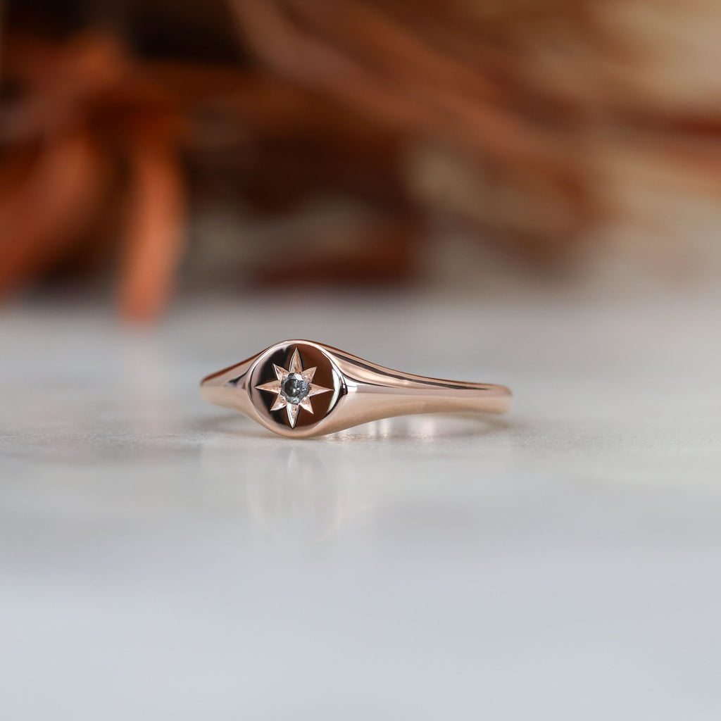 salt and pepper diamond signet ring rose gold