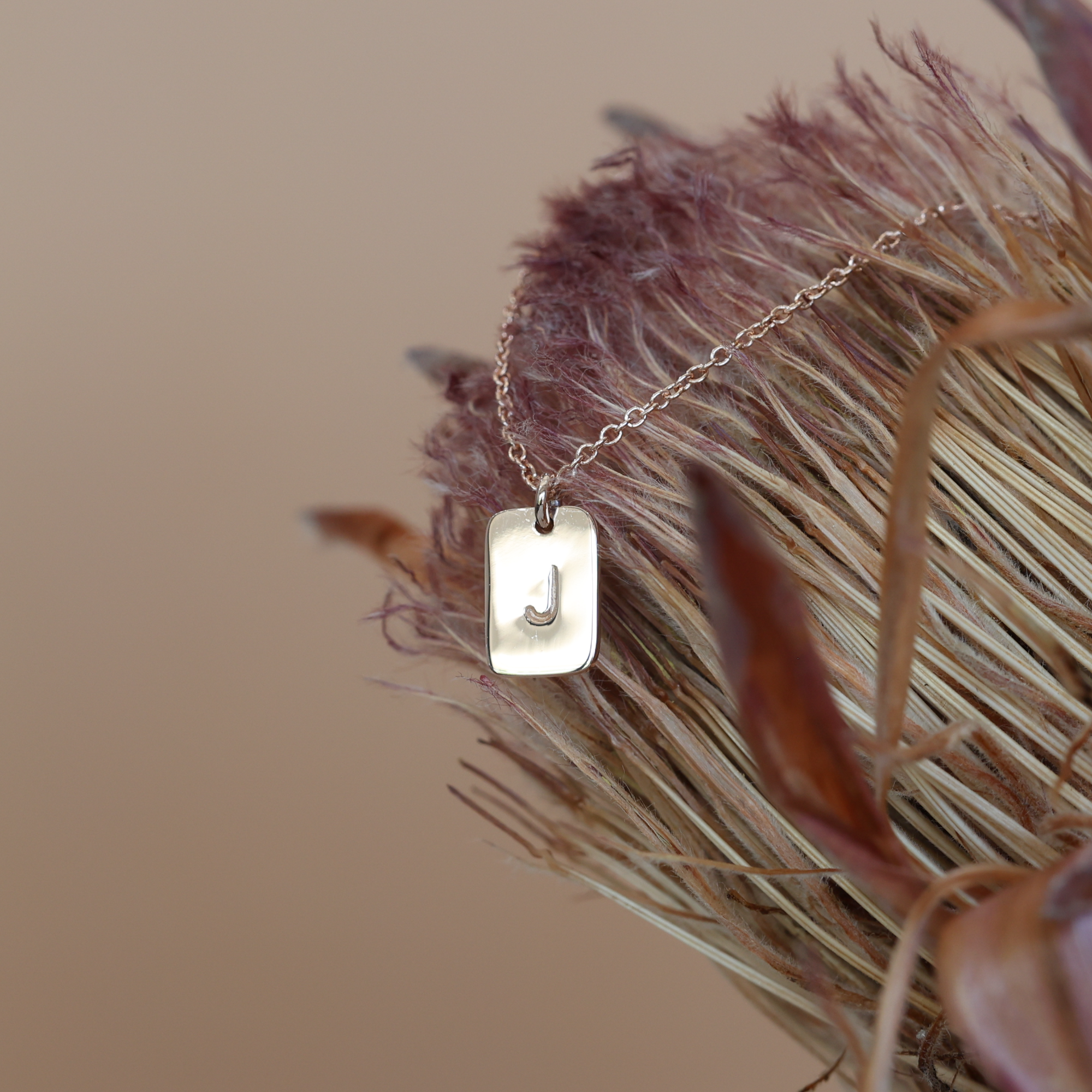 tablet initial necklace rose gold