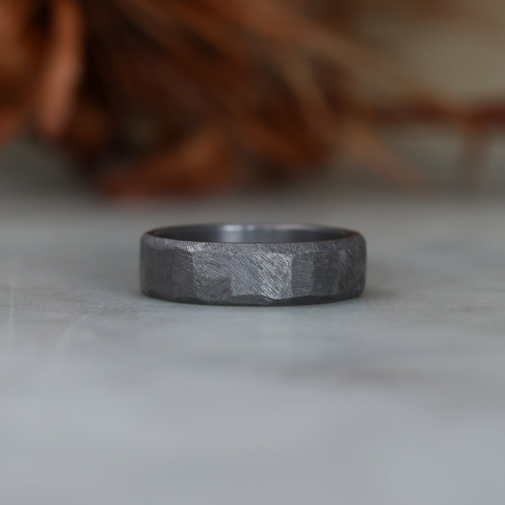 tantalum bevelled edge textured wedding band