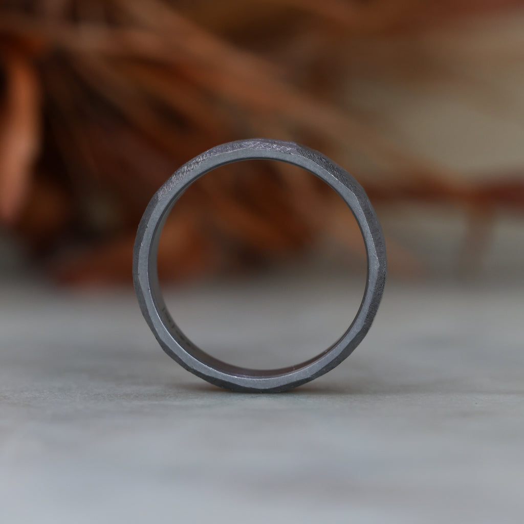 tantalum bevelled edge textured wedding band