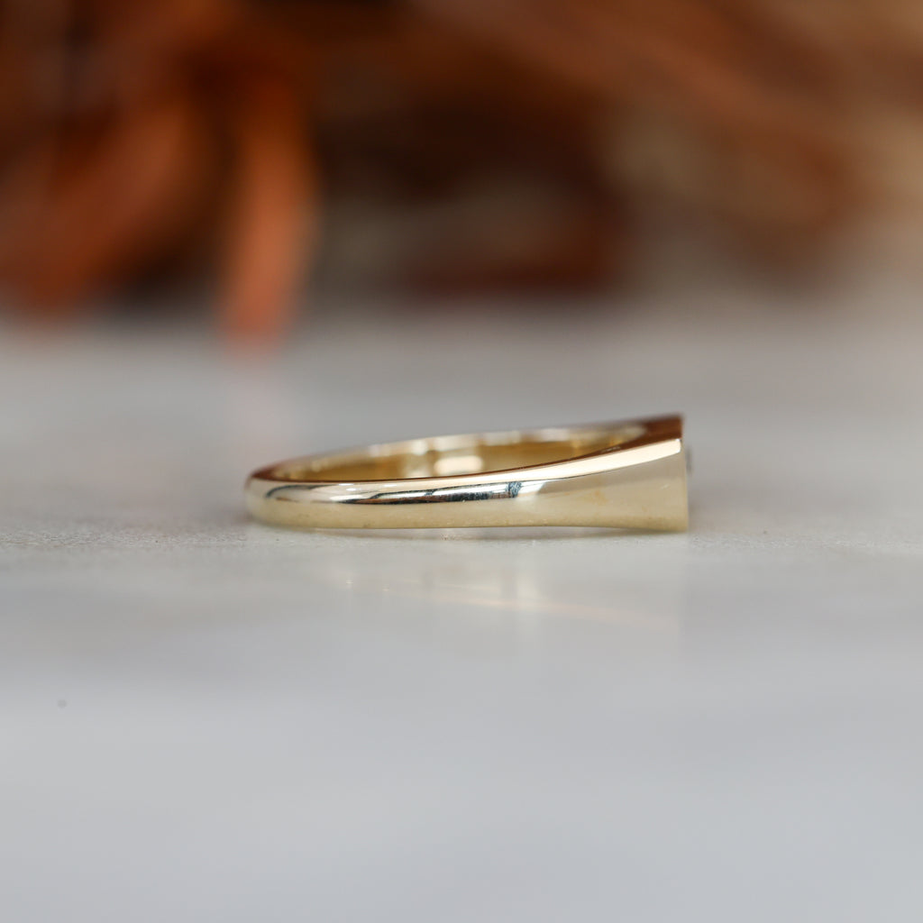 two star and champagne diamond bar signet ring