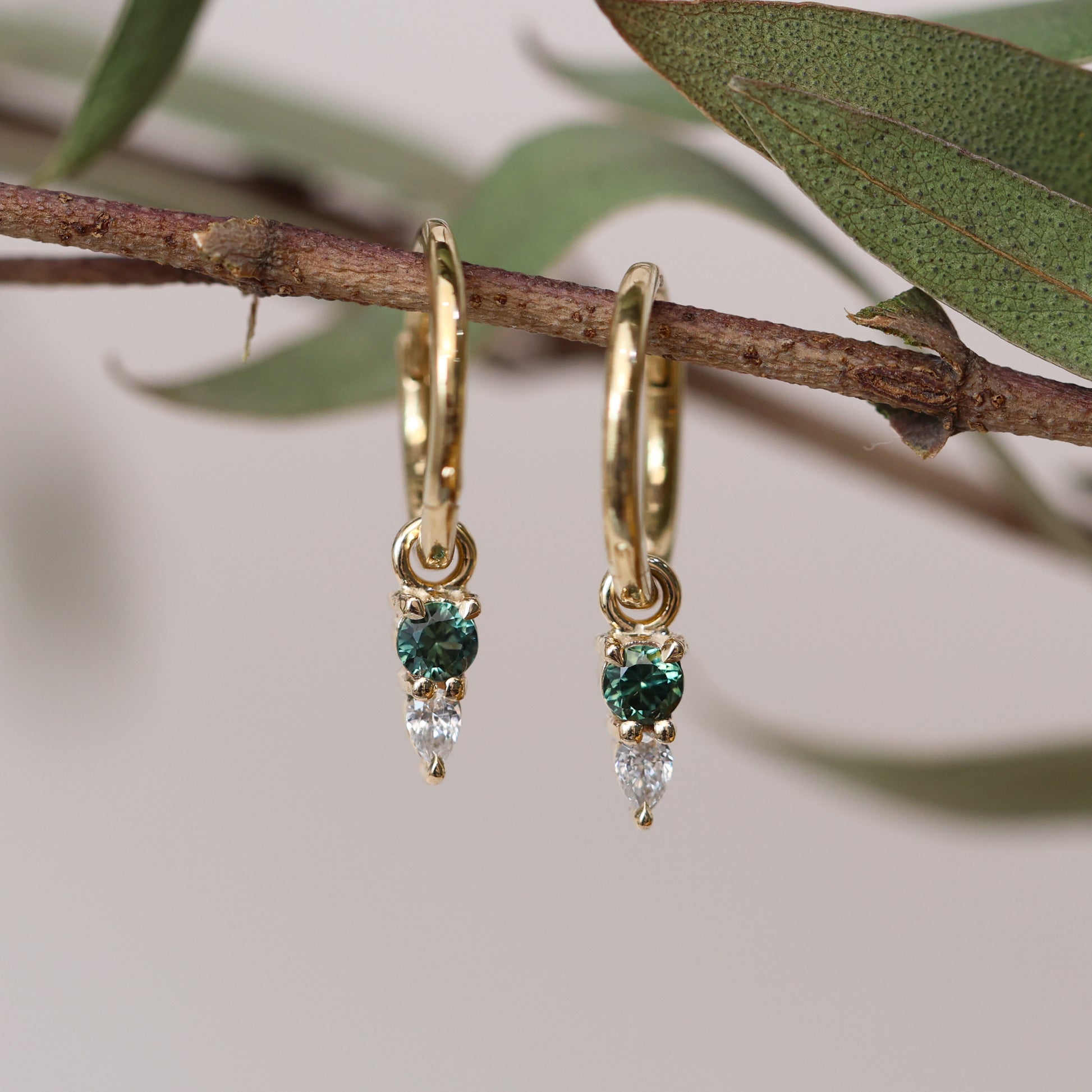 two stone drop earrings diamonds and australian sapphire